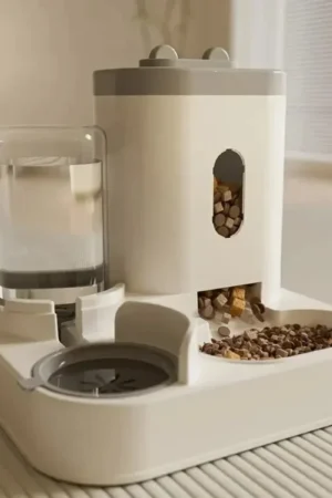Distributeur automatique 2-en-1 – Croquettes + Fontaine à eau pour chiens et chats