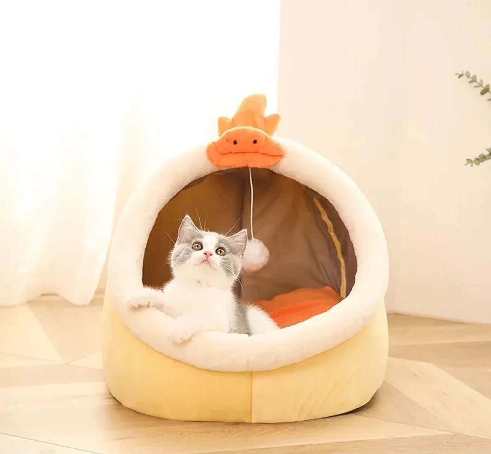 Lit pour chat en forme de grotte – Pliable, lavable et ultra-doux, parfait pour un sommeil profond des petits animaux – Image 15